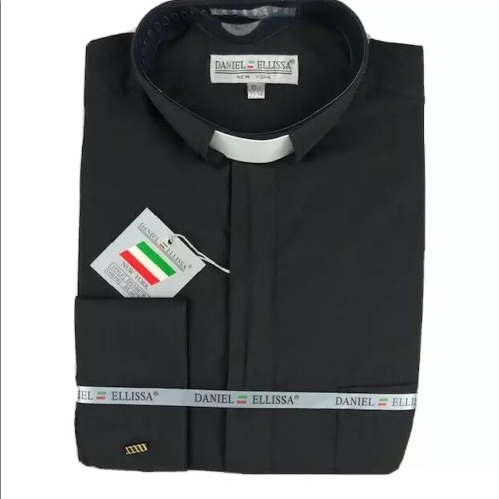Daniel Ellissa Men's Black Clergy Shirt White Tab French Cuff Sizes 14.5 - 17.5